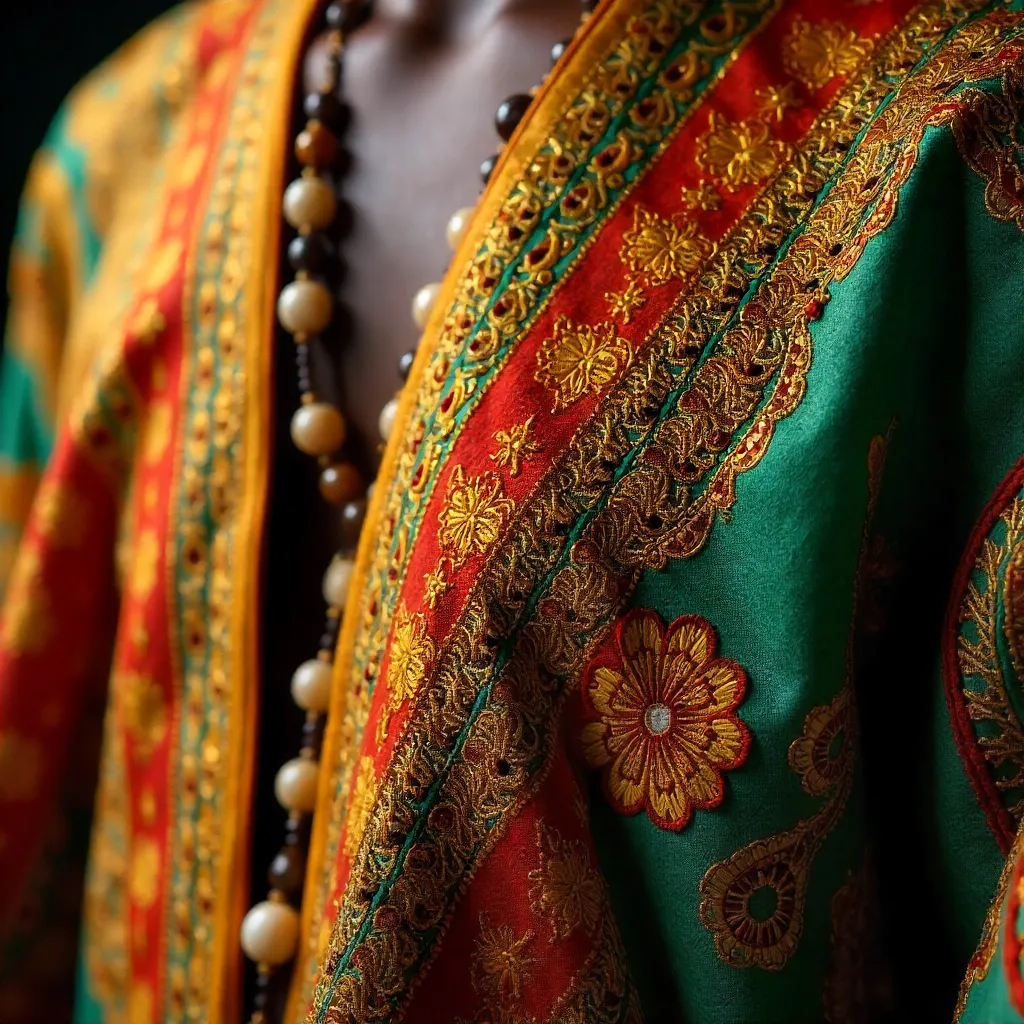 Vibrant Nigerian Textiles: Close-Up of Ornate Embroidery