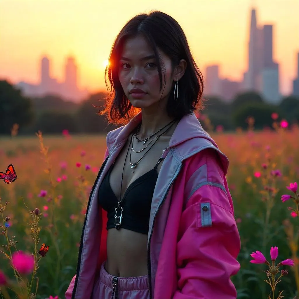 Neon Meadow: Latina Cyborg in Bloom