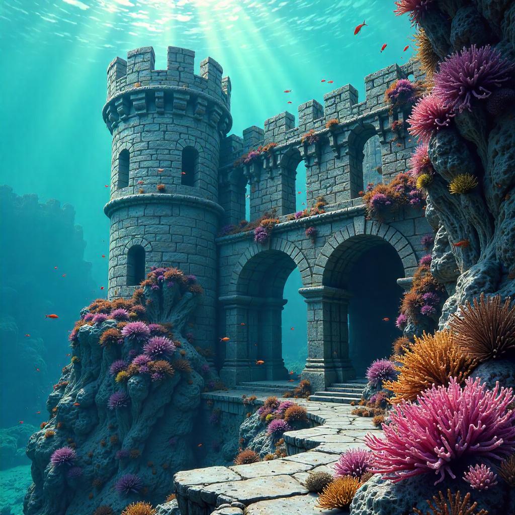 Coral Reef Cascades Over Castle Battlements