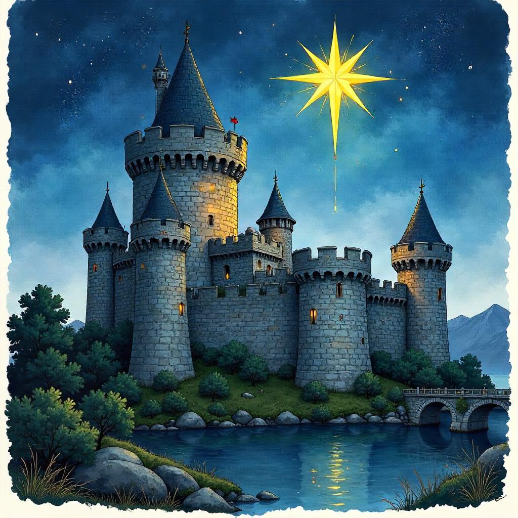 Starry Fortress in a Watercolor Night