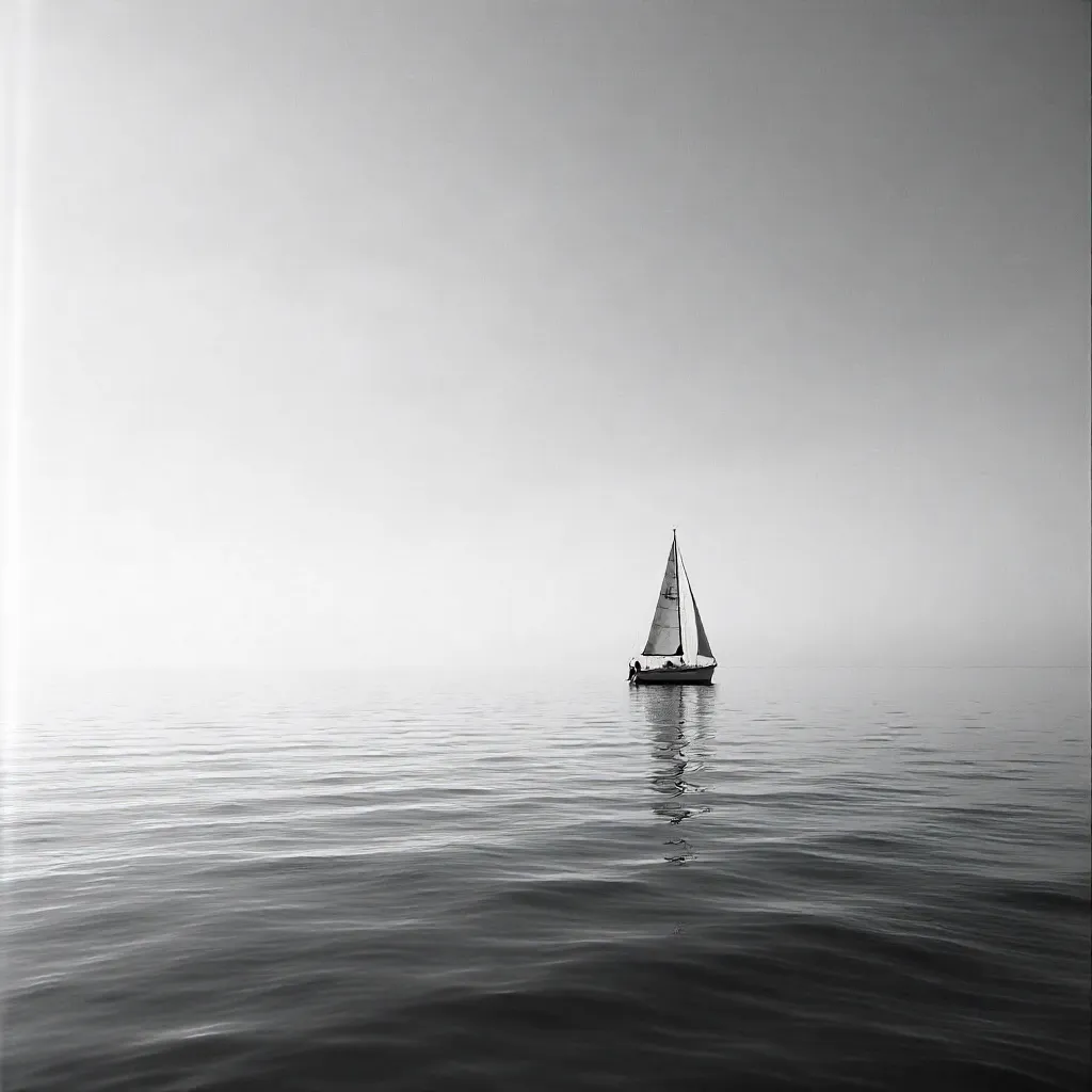 Solitary Sailboat on a Monochrome Sea