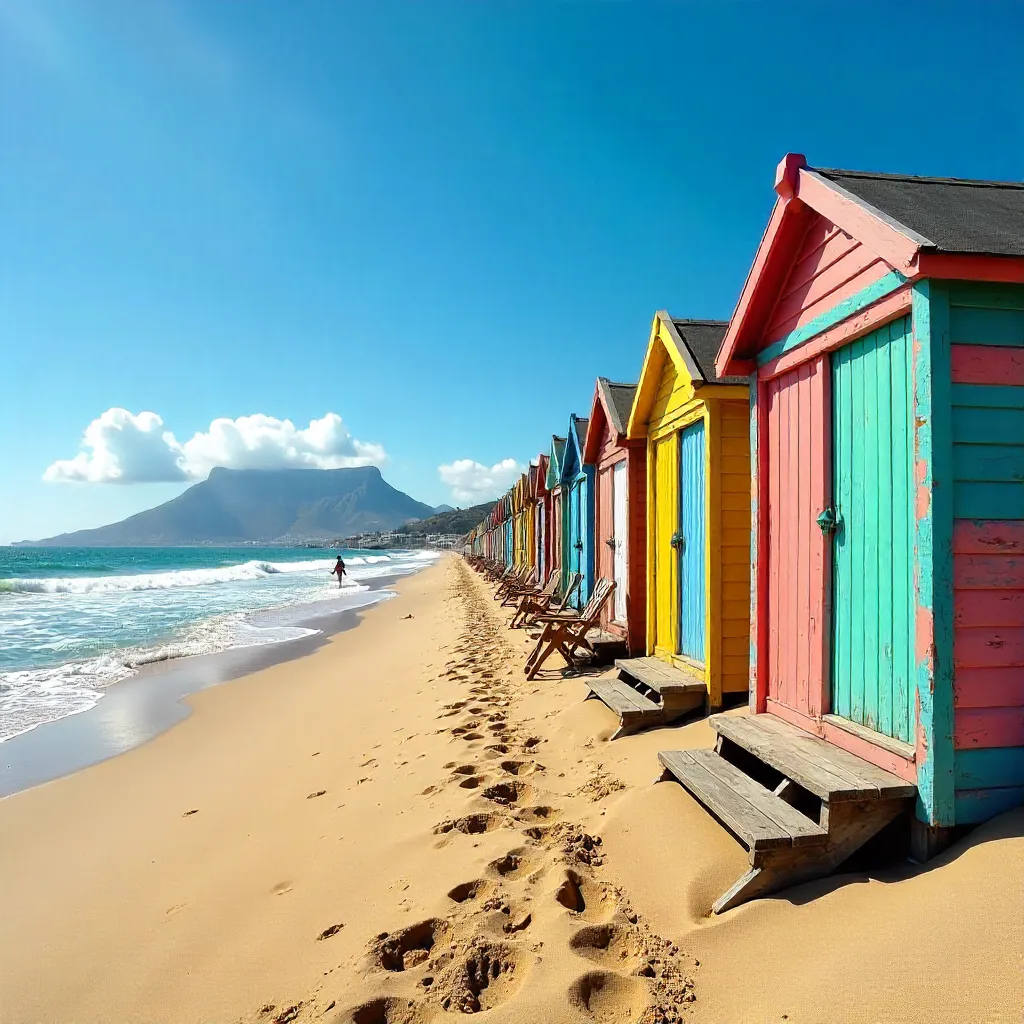 Vibrant Muizenberg Beach Huts along the Shore