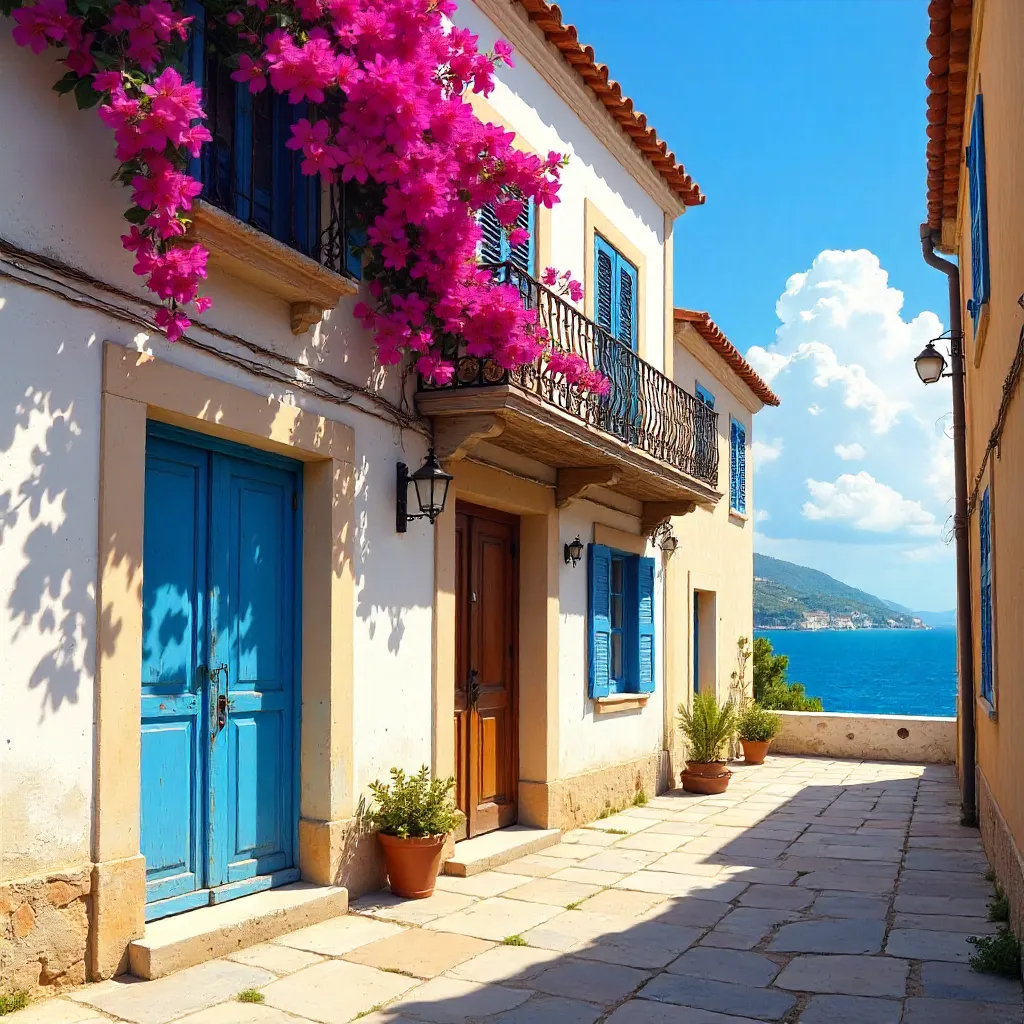 Sunlit Corfu Facade in Mediterranean Light