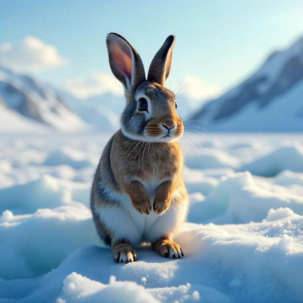 Photorealistic rabbit on a glacier in cold light