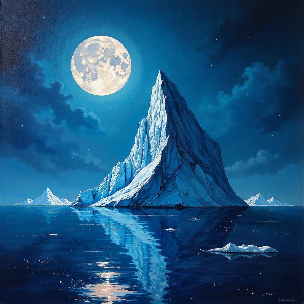 Moonlit Ice: An Oil Painting on a Floating Iceberg