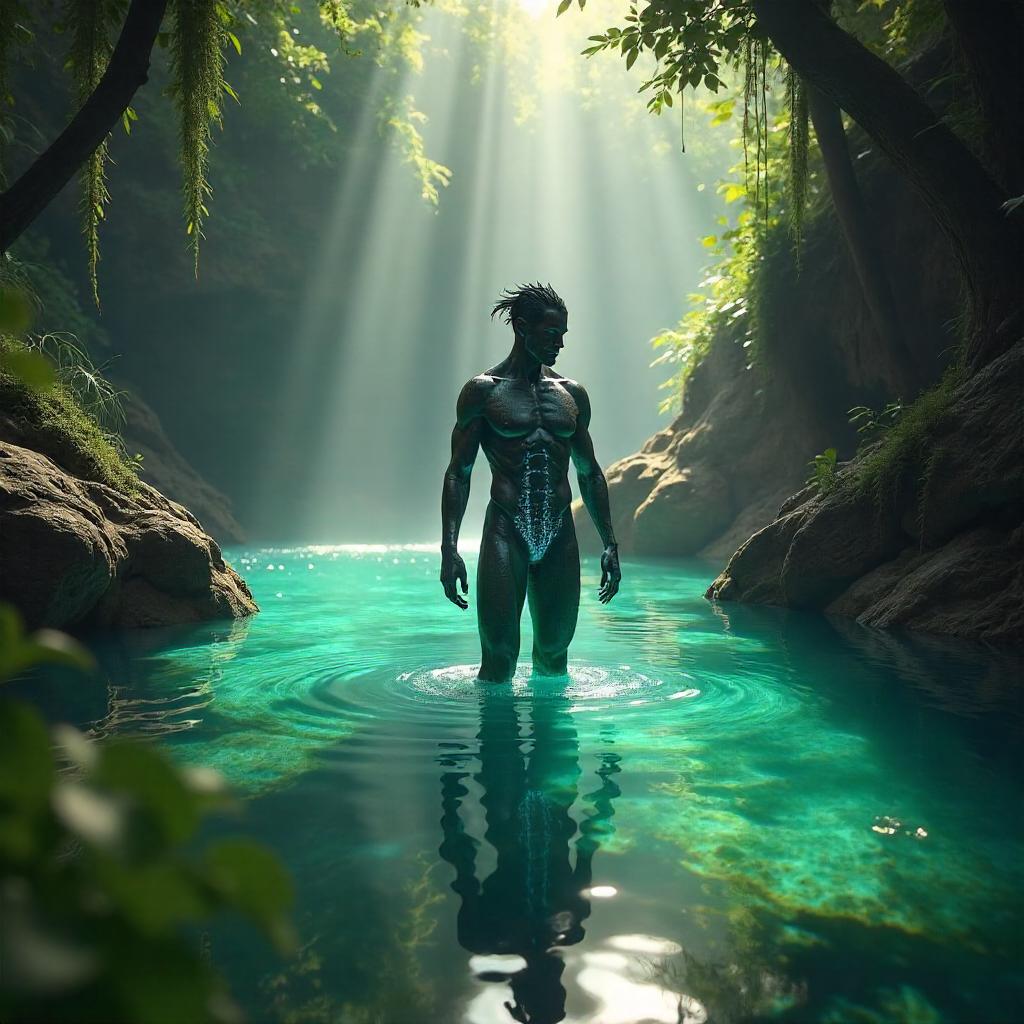 Shapeshifter in a Hidden Lagoon – 3D Render