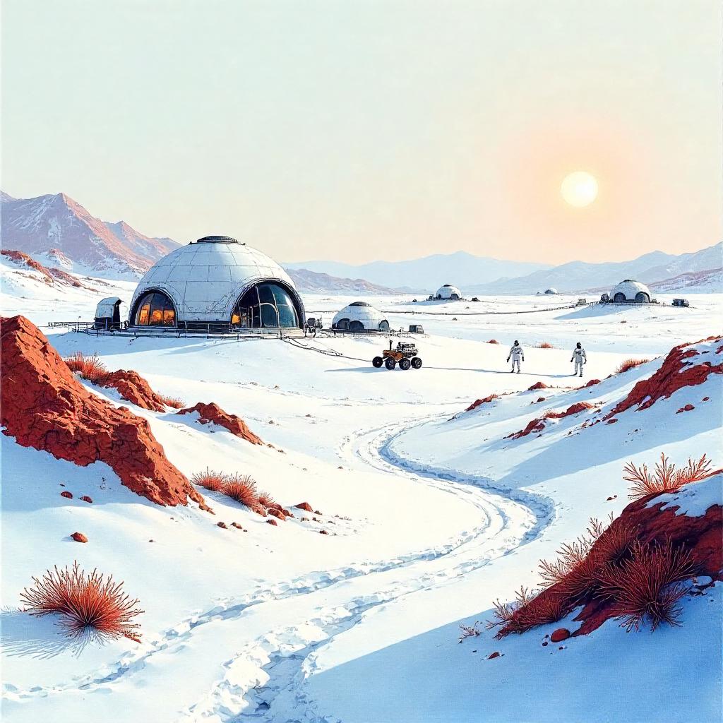 Tundra Watercolor at Mars Base Twilight