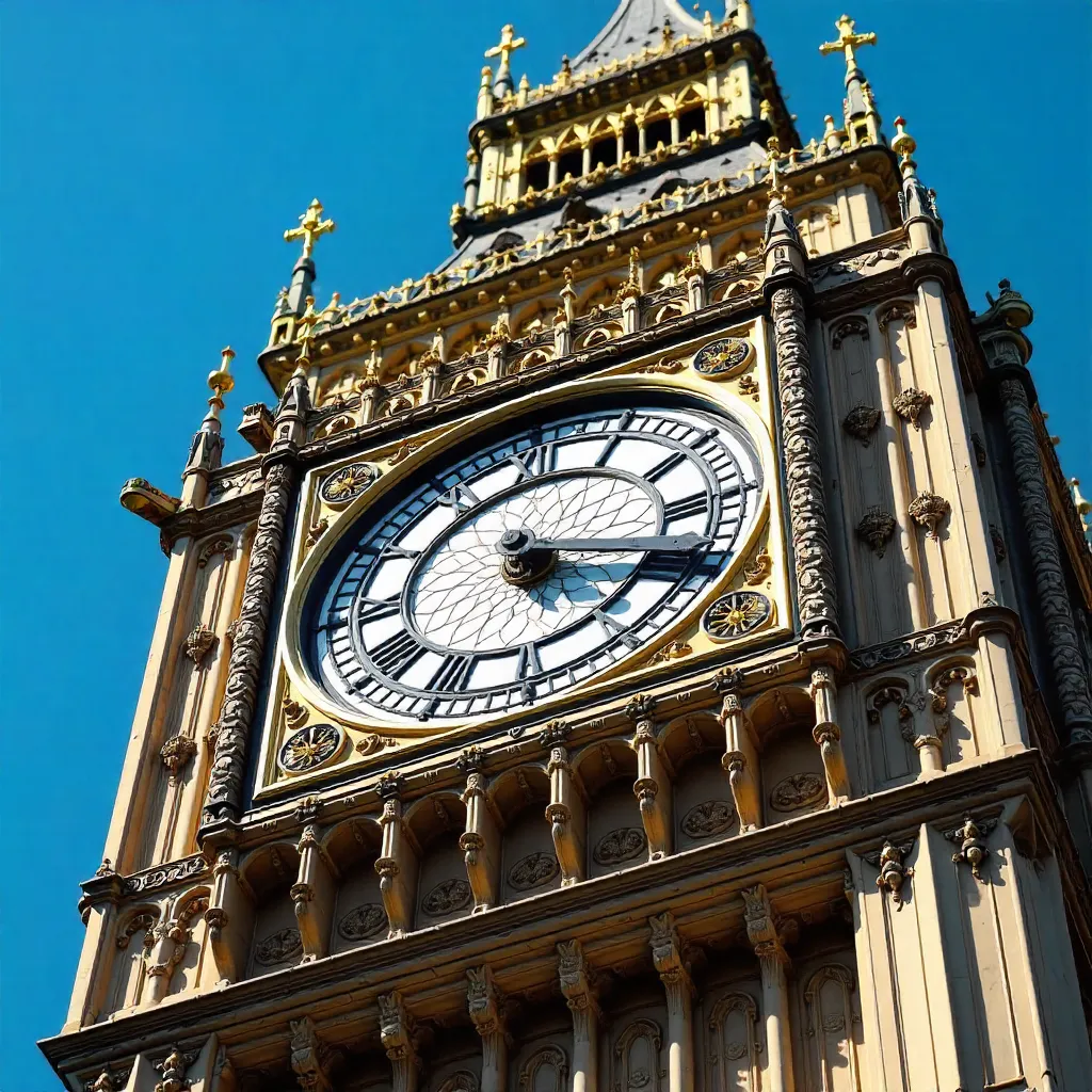 Close-Up of Big Ben Clock Tower Under Blue Sky