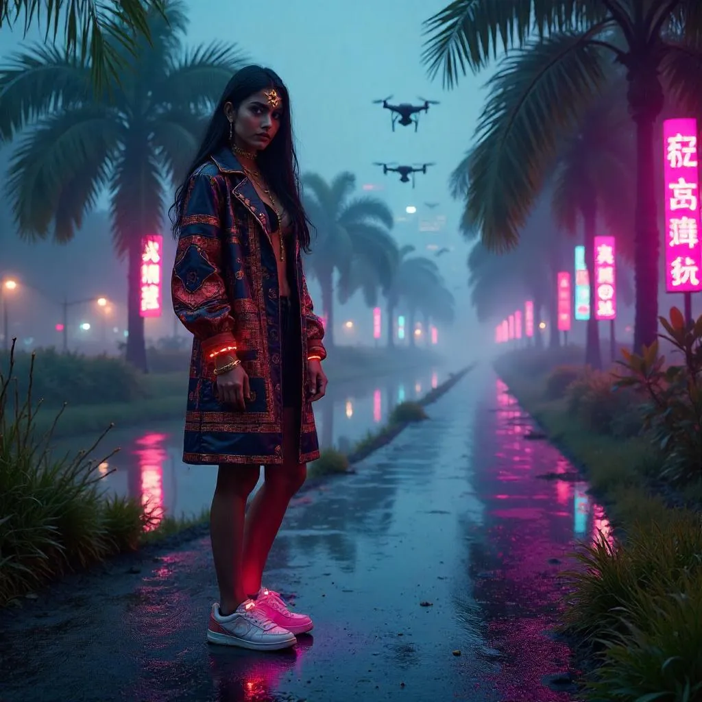 Neon Serenity: Indian Cyberpunk in the Park