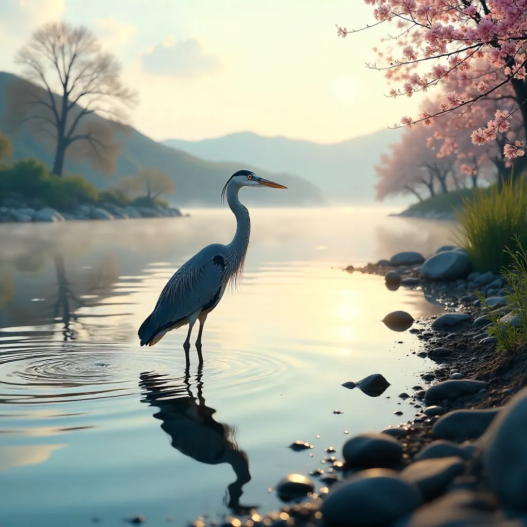 Serene Grey Heron at Hiroshima Riverside