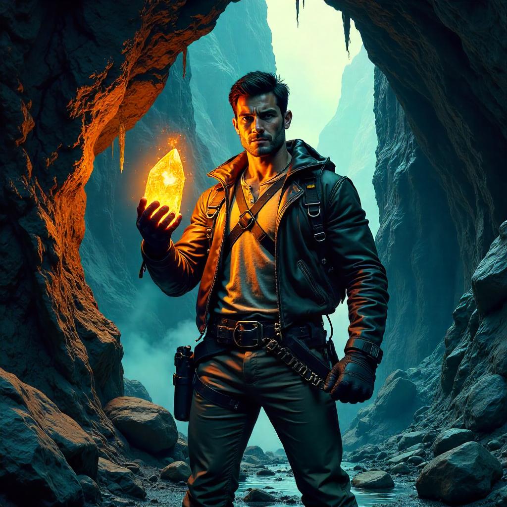 Handsome Hero in a Mountain Cave - Comic Book Style