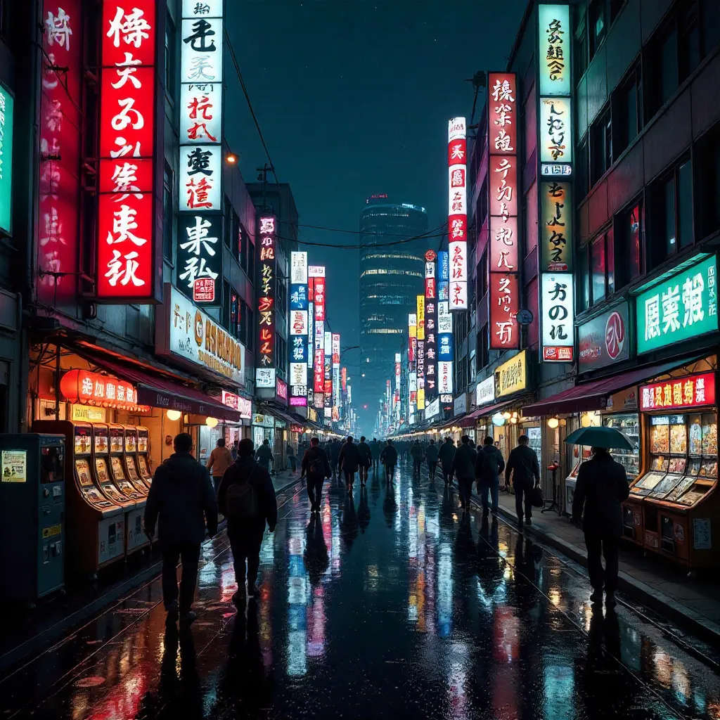 Neon Nights in Shinjuku: Rain-Slick Tokyo Streets