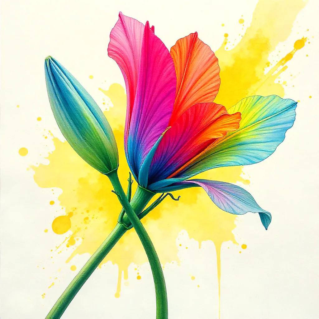 Vibrant Single Flower Stem with Yellow Splash