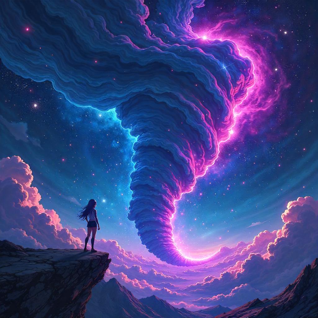 Cosmic Tornado in an Anime Night Sky