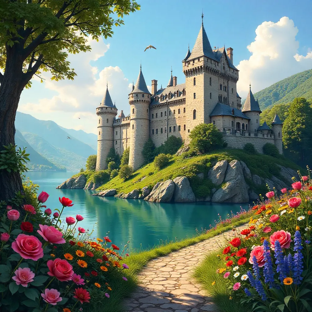 Castle in Bloom: Historic Fortress under a Clear Sky