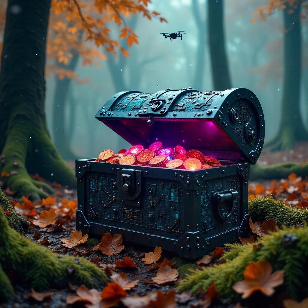 Neon Cyberpunk Chest in Autumn Forest