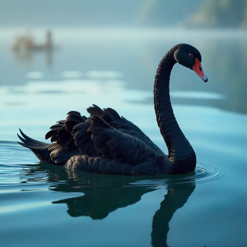 Black Swan on Tranquil Sapphire Water