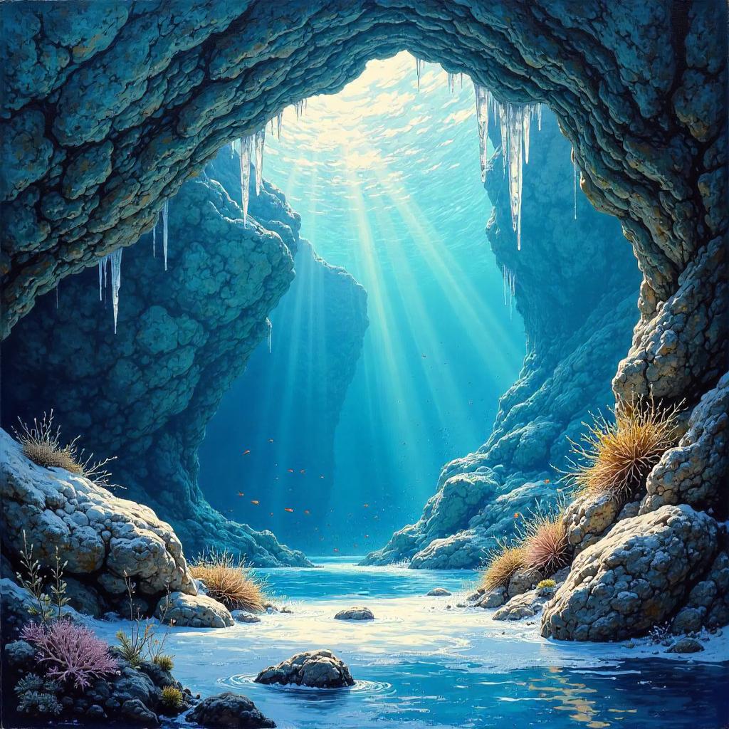 Ice Crystals in an Underwater Cave — Oil Painting