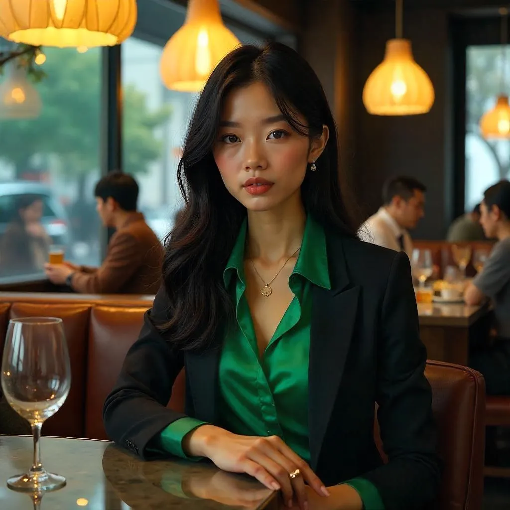 Stylish Asian Girl in a Chic Restaurant