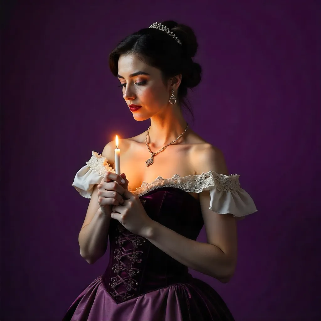 Candlelit Vintage Portrait in Purple Velvet