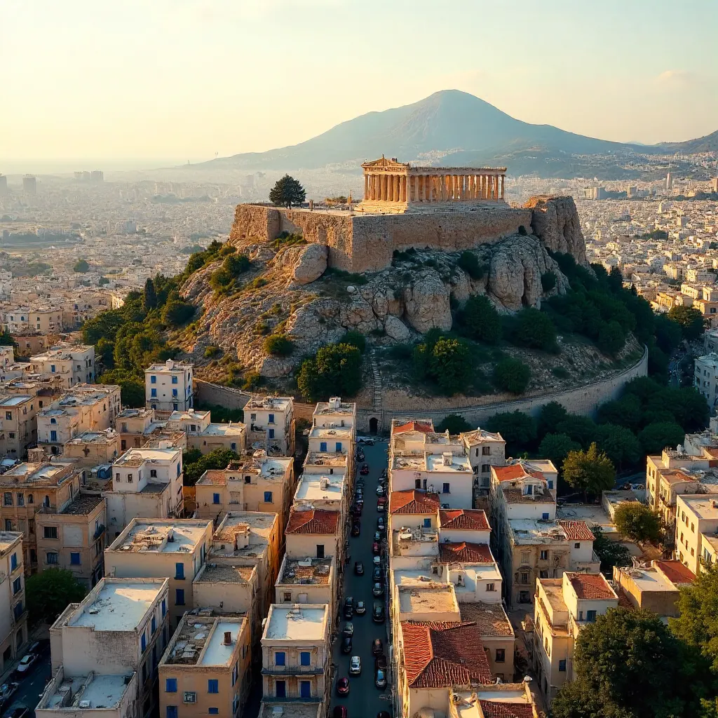 Aerial Tapestry: Athens' Ancient and Modern Cityscape