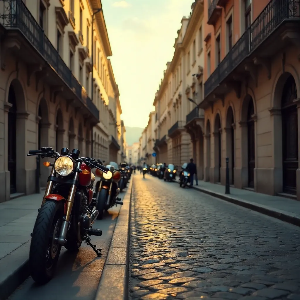 Motorbikes on a Classic City Street