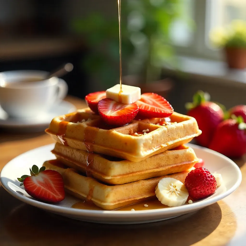 Photorealistic Belgian Waffles with Fresh Fruit Toppings