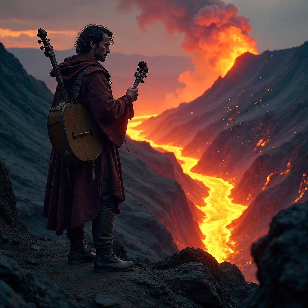 Lava Serenade: A Photoreal Bard by Flowing Magma