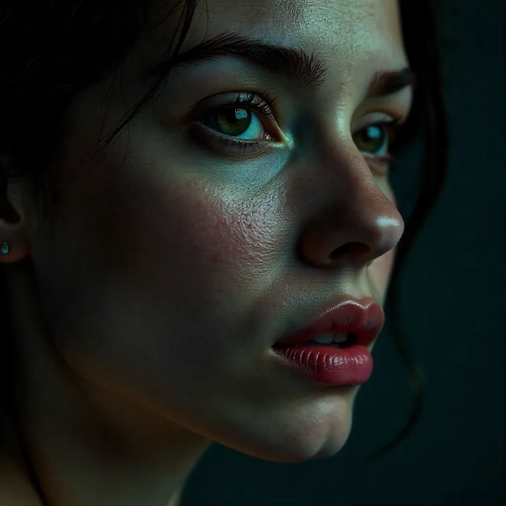 Dramatic Close-Up Portrait in Chiaroscuro Lighting