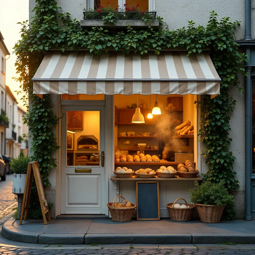 Cozy Ivy-Wrapped French Bakery at Golden Hour Glow