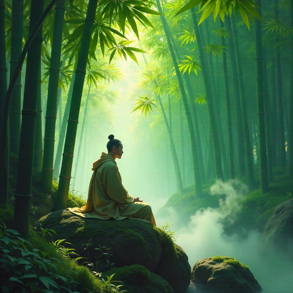 Monk in a Misty Bamboo Grove — Concept Art