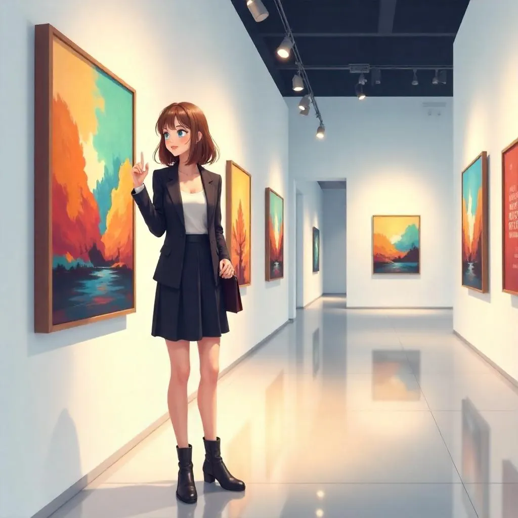 Anime Style: Young White Woman in an Art Gallery