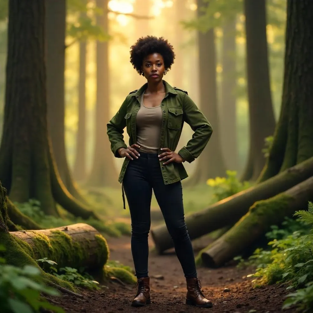 Confident Black Woman in a Forest - Photorealistic Portrait