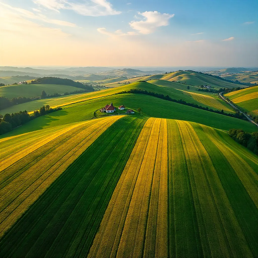Poland's Striped Fields: Aerial Green and Gold