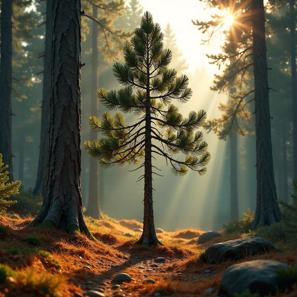 Photorealistic Pine Tree in Dense Forest 3D Render