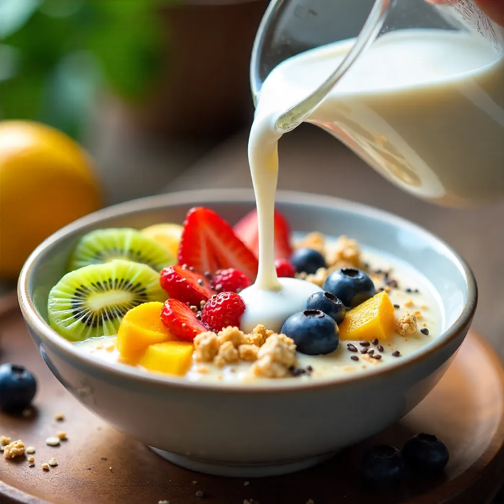 Milk Pour Over Fruit Breakfast Bowl