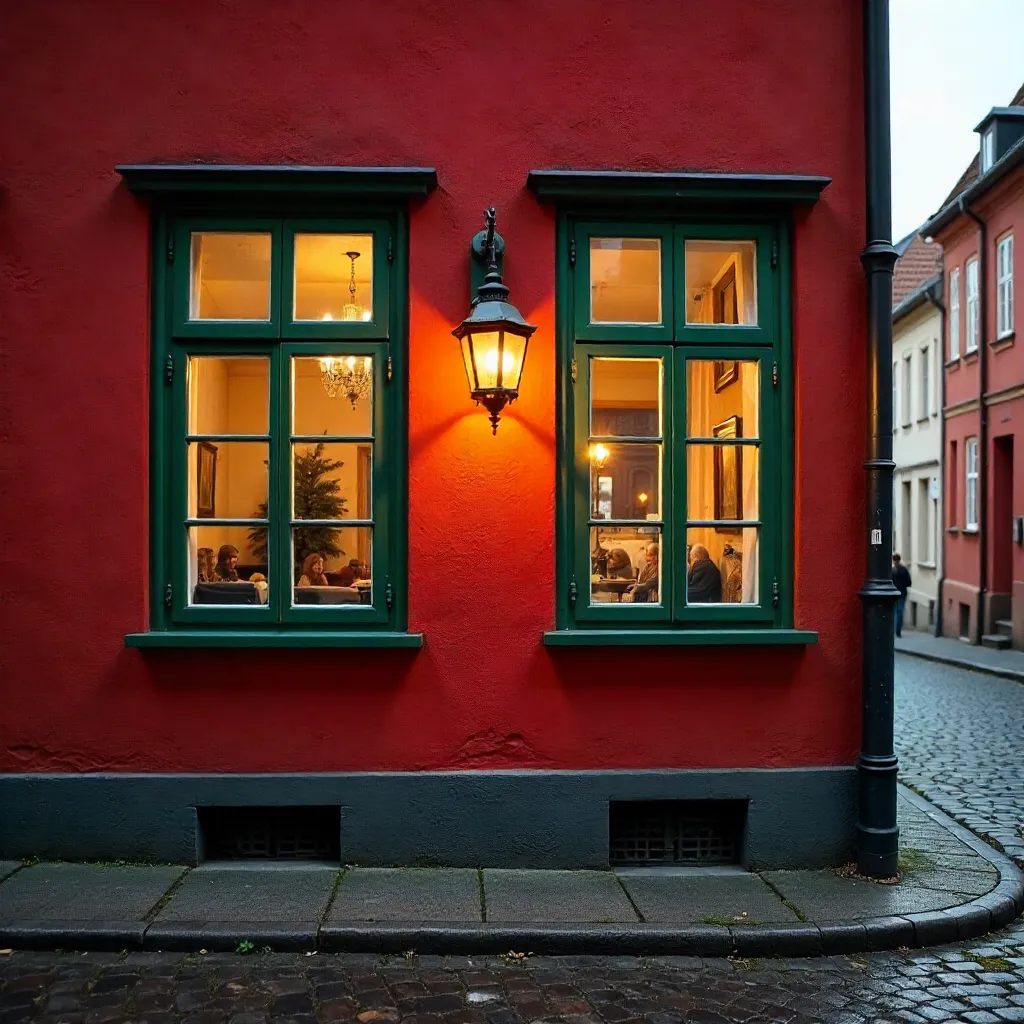 Vibrant Red Facade with Green Windows in Stockholm