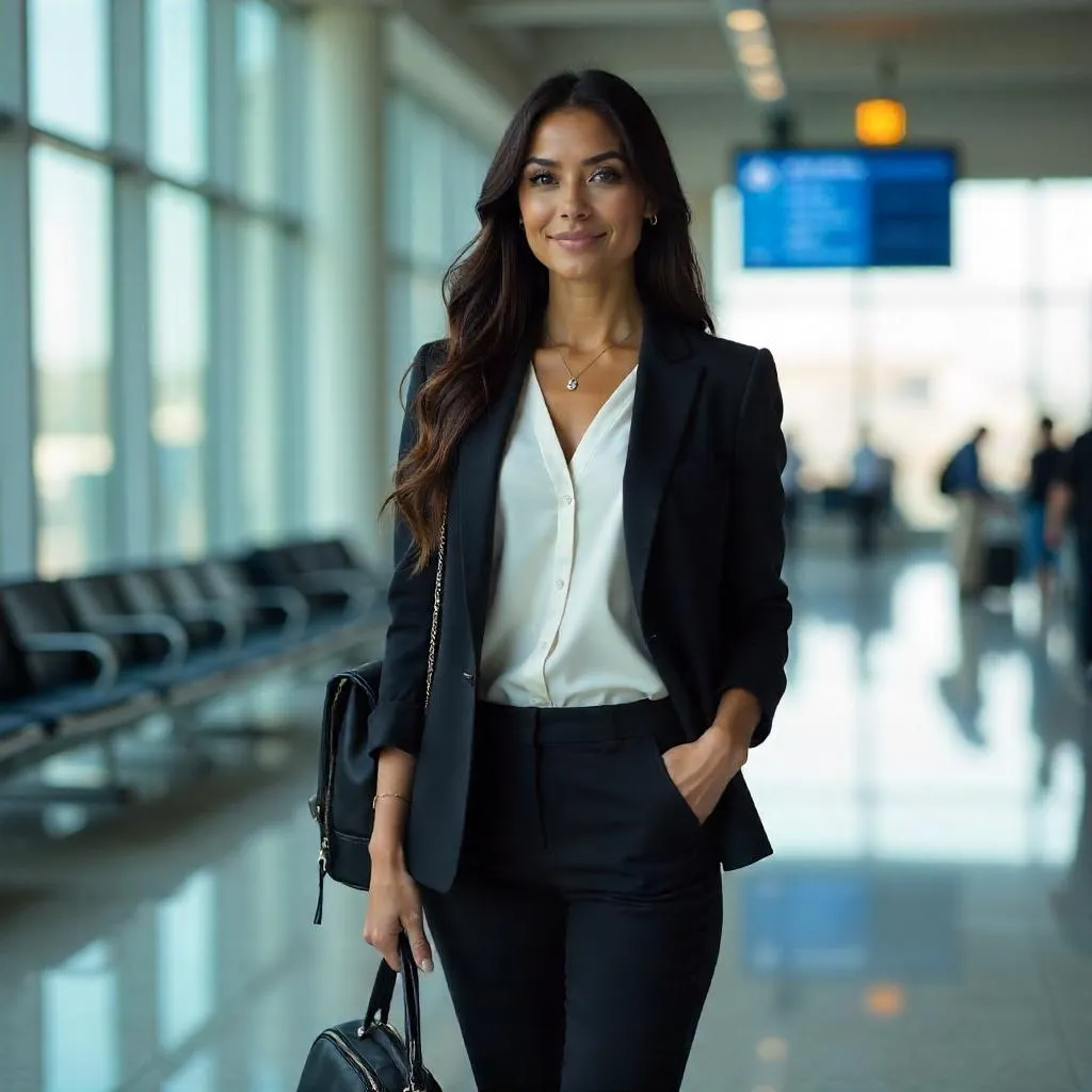 Confident Latina in an Airport - Photorealistic