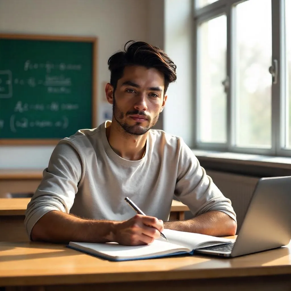 Photorealistic Student in a Bright Classroom