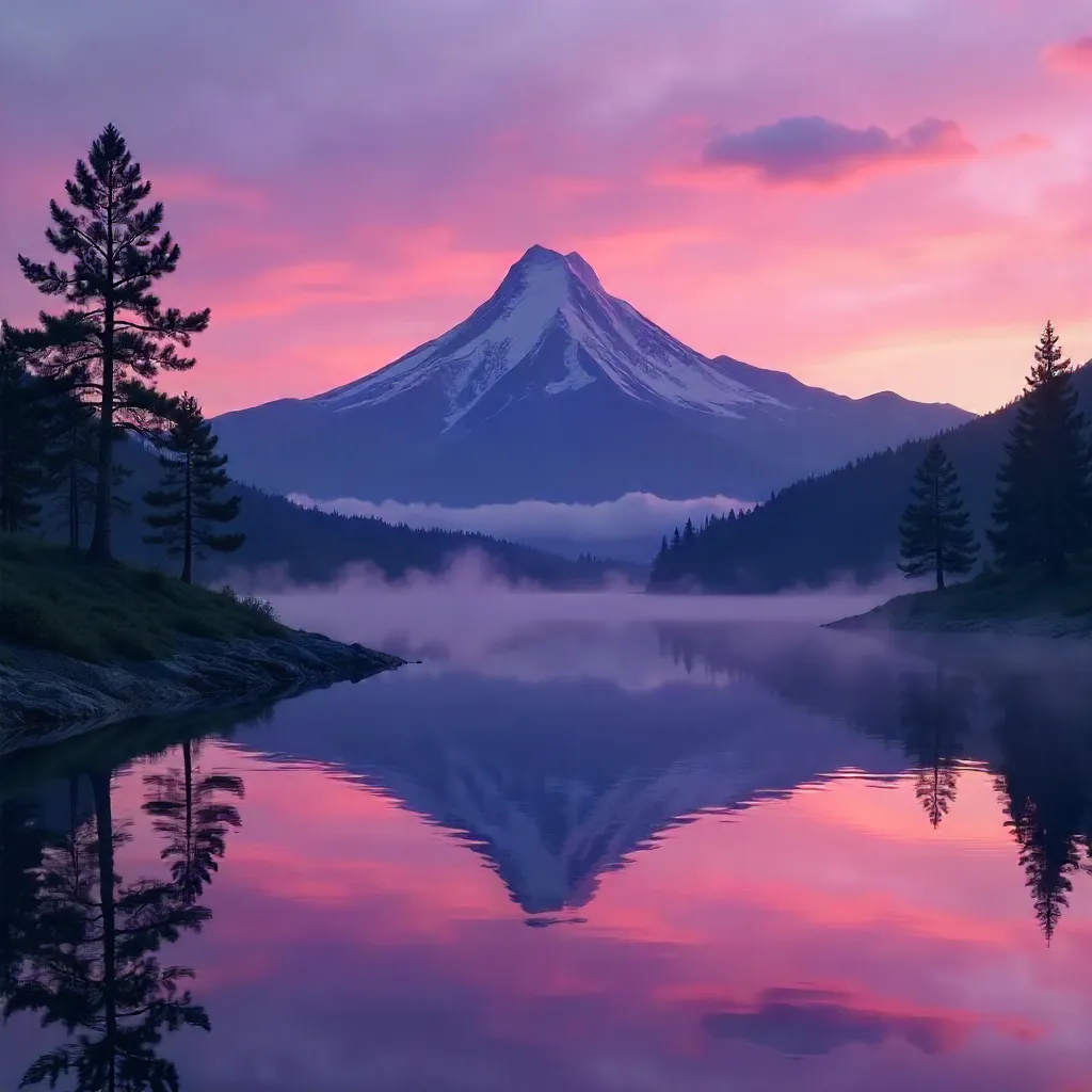 Dusk Mountain Silhouette Over a Serene River