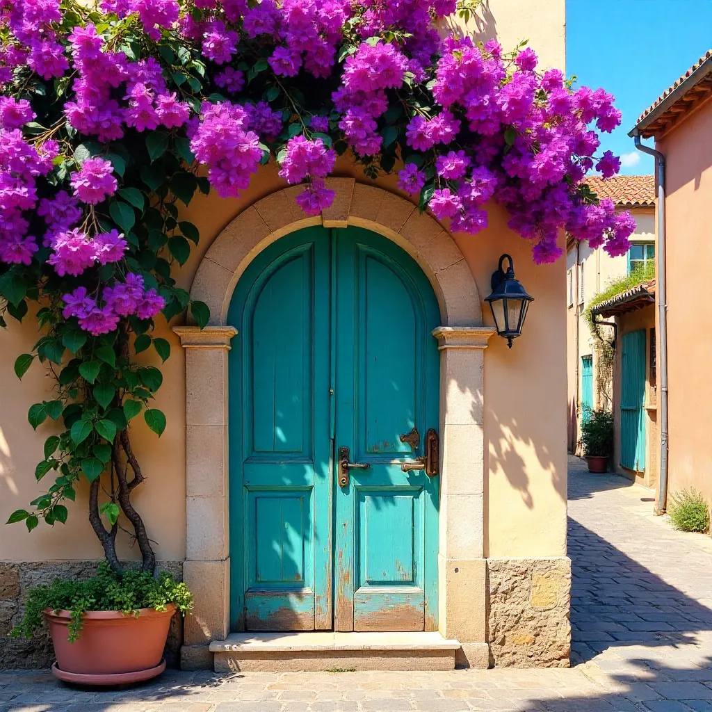 Bougainvillea-Draped Doorway in Martigues, France