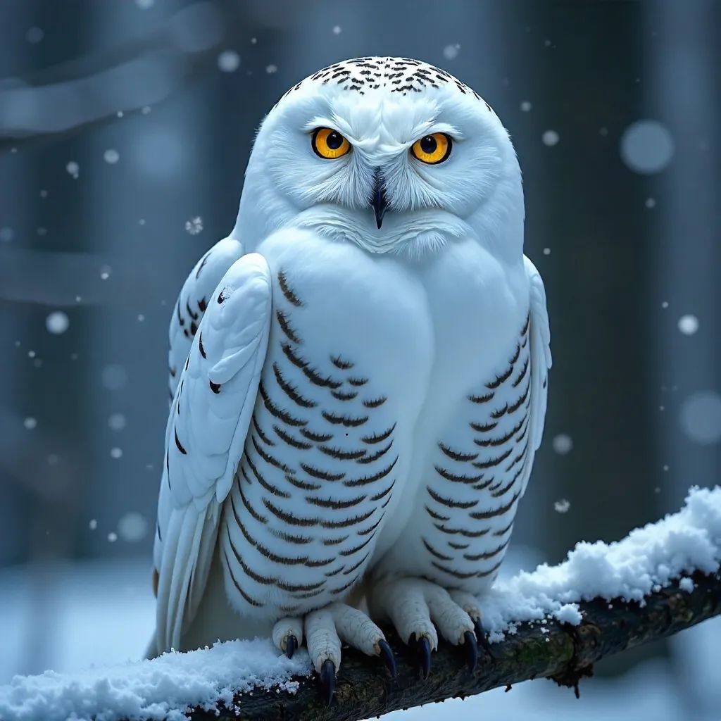 Intense Snowy Owl with Yellow Eyes in Winter