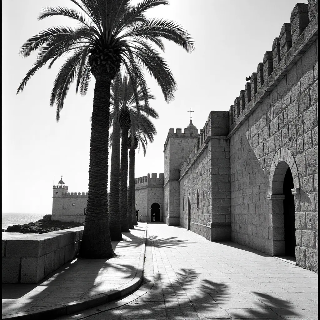 Black and White El Jadida: Architecture & Palms