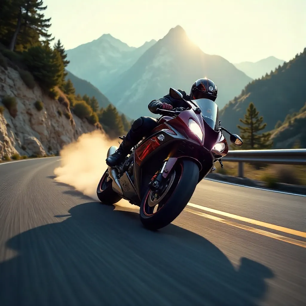 Panning Thunder: A Motorcycle on a Winding Road