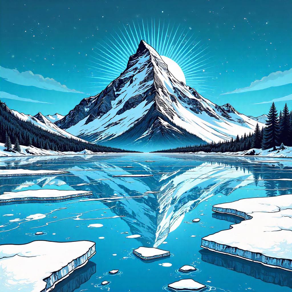 Comic Book Mountain on a Frozen Lake