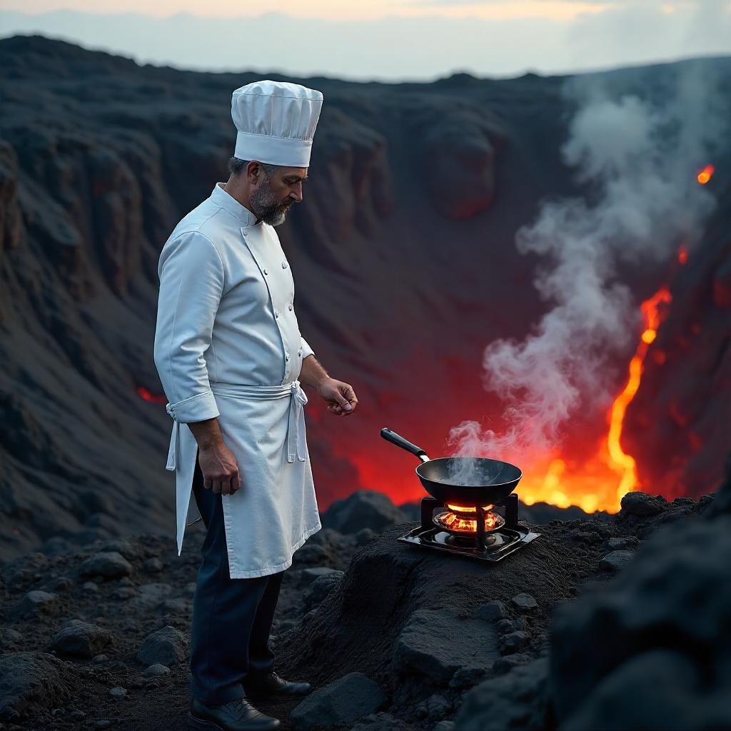 Photorealistic Chef in a Volcanic Crater