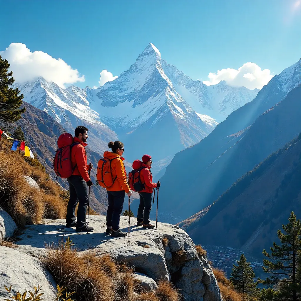 Group of Hikers Enjoying Namche Himalayan View