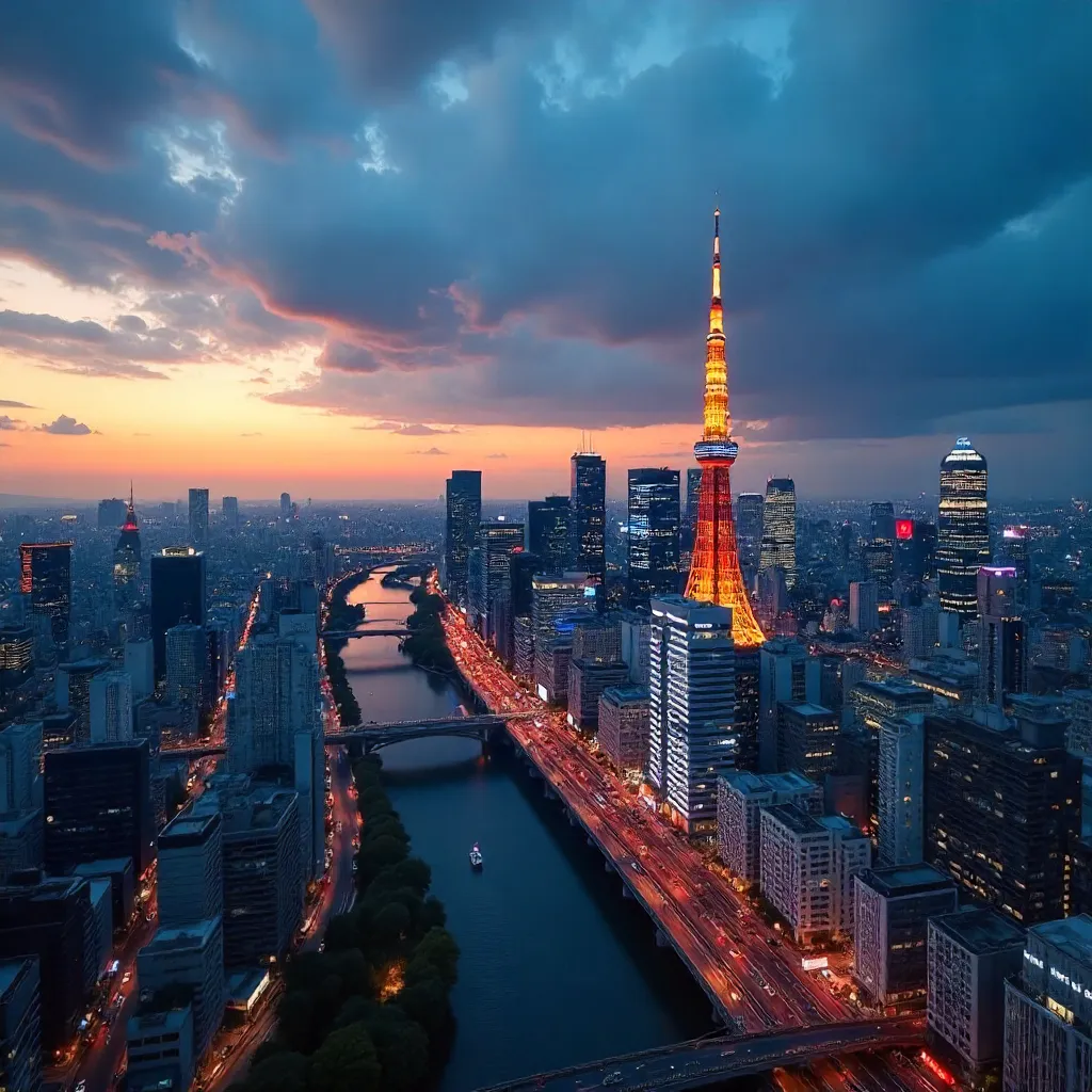 Dusk Panorama: Tokyo Skytree and Neon Skyline
