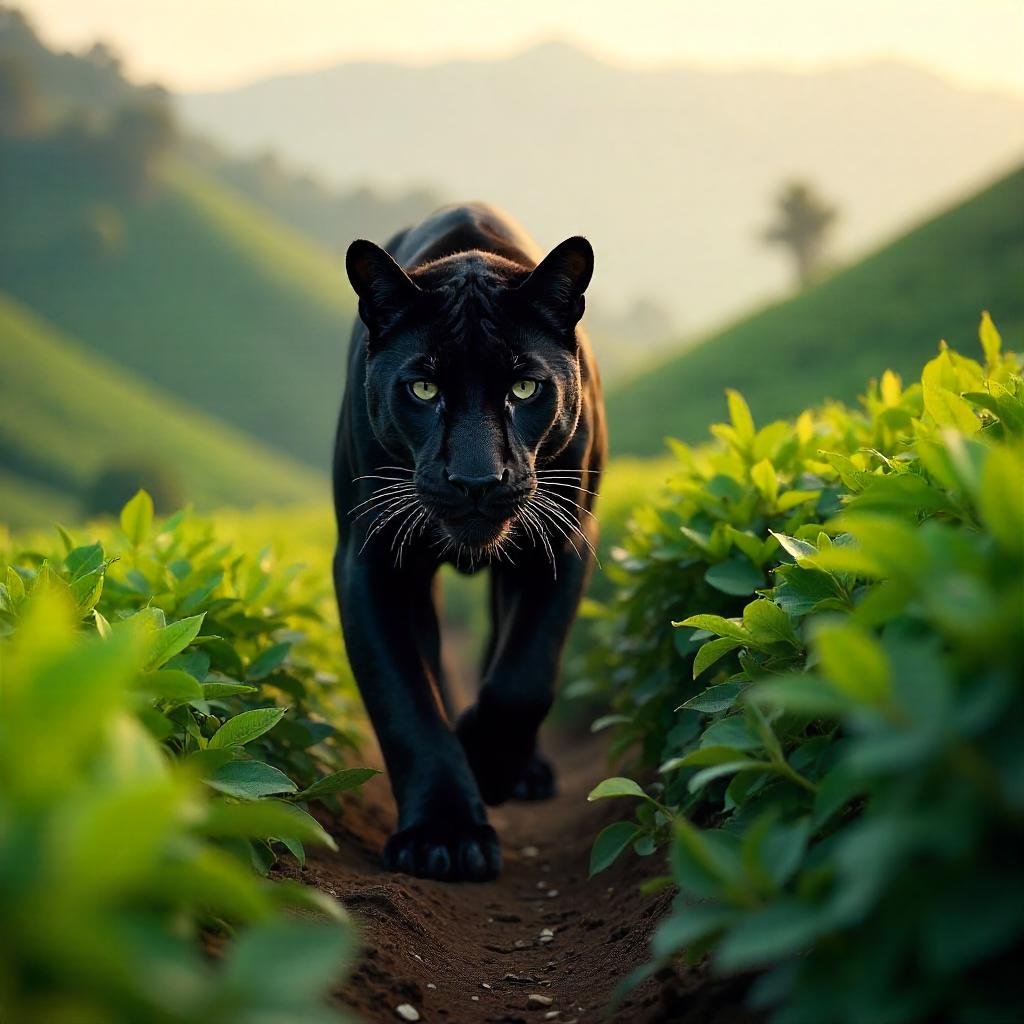 Photoreal Panther in a Tea Plantation