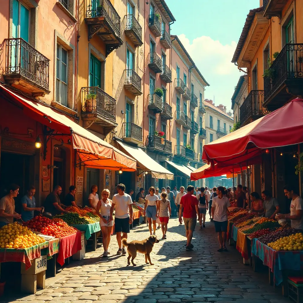 Vibrant Market by a Vintage City Block
